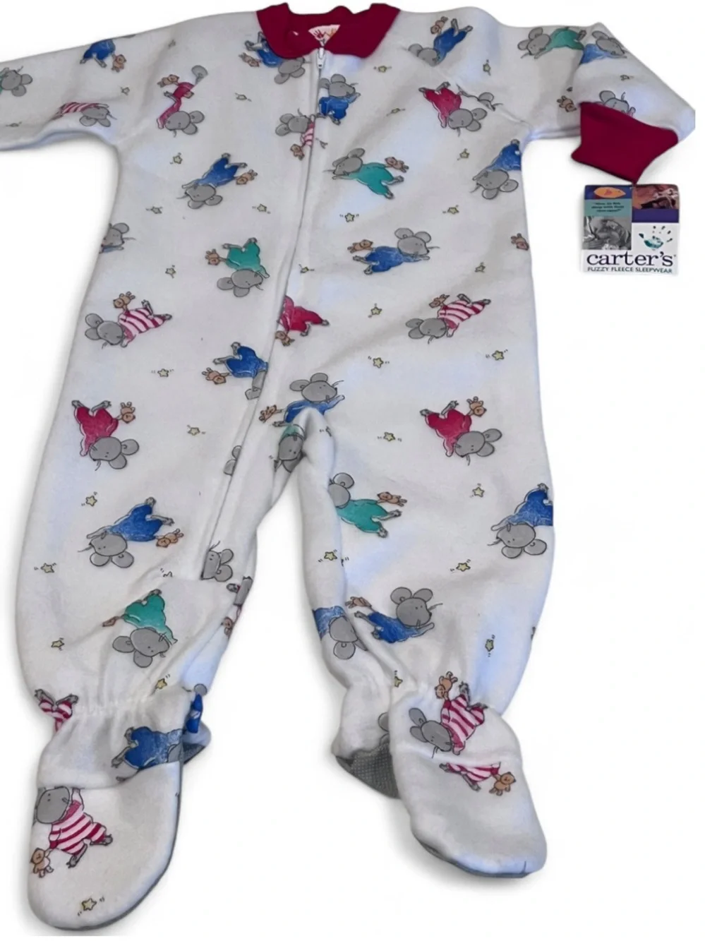 NWT VTG Carter’s Fuzzy Fleece Sleepwear 1 Piece Mouse Print Pajamas 18M
